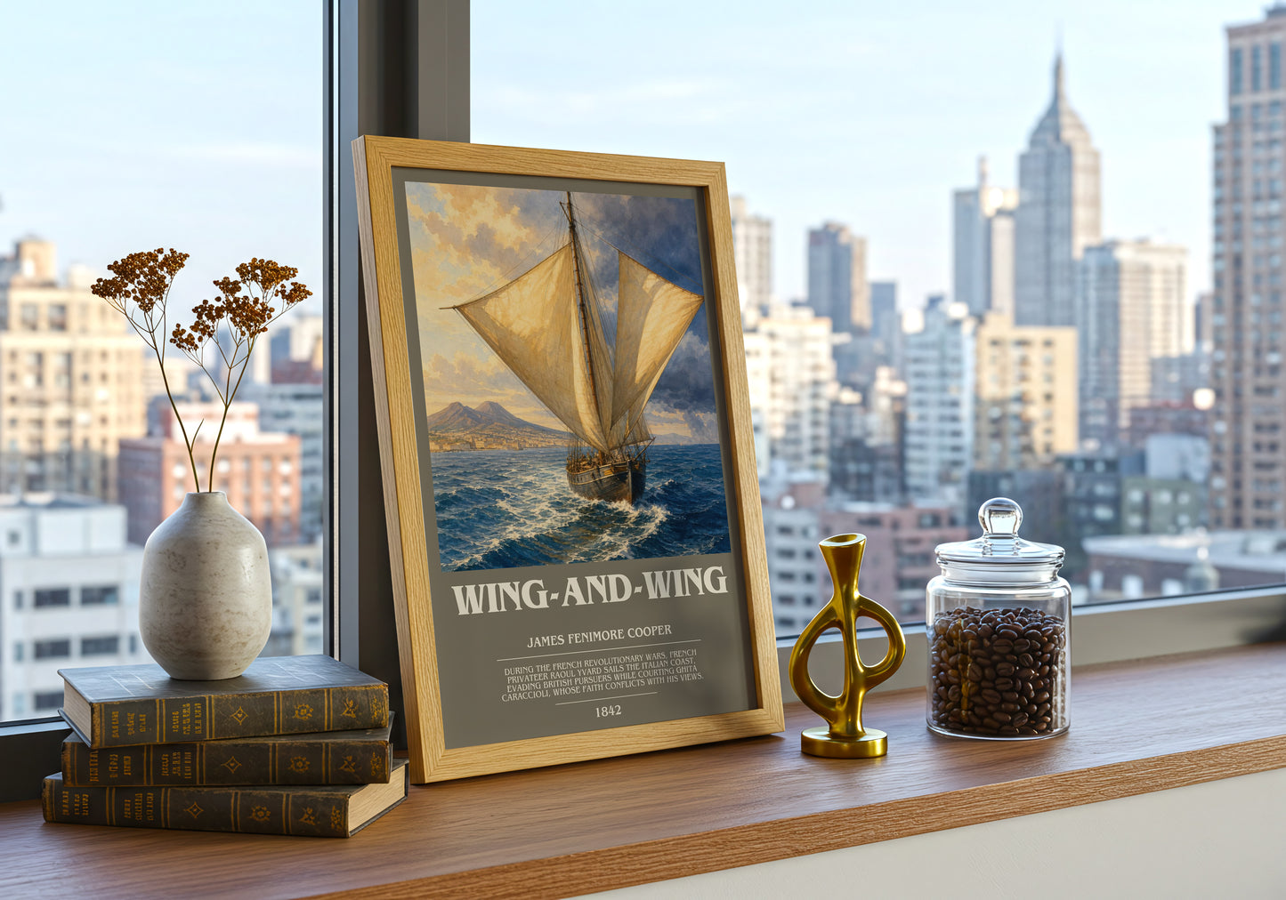 Wing-And-Wing bookish print framed by window – literary home decor