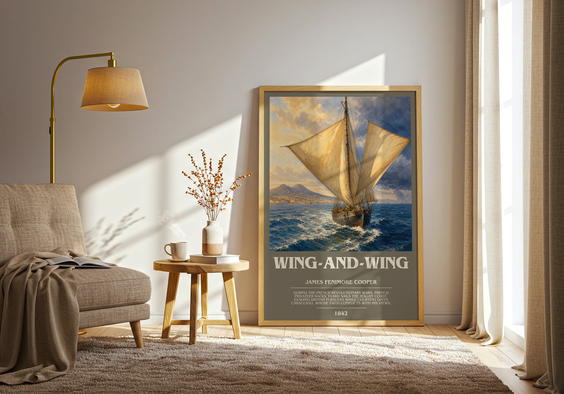 Wing-And-Wing bookish print on bookshelf – James Fenimore Cooper fan gift
