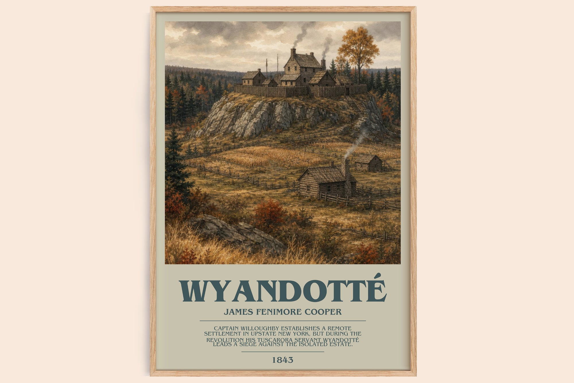 Wyandotté bookish book poster by James Fenimore Cooper – framed literary art print