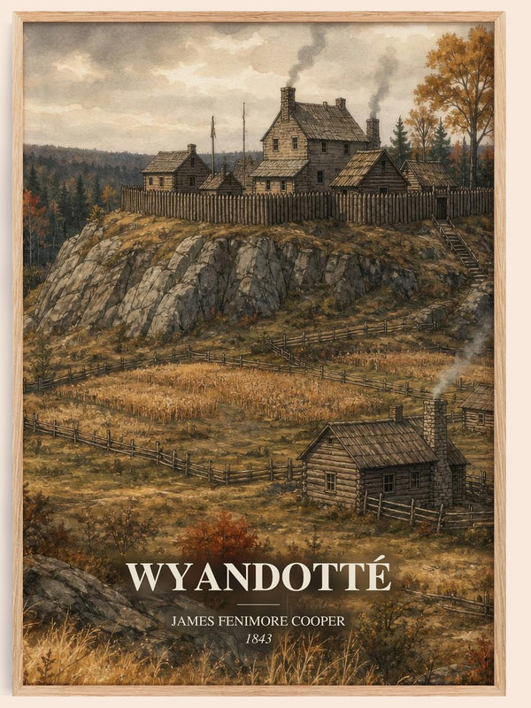 Wyandotté watercolour book poster by James Fenimore Cooper – framed literary art print