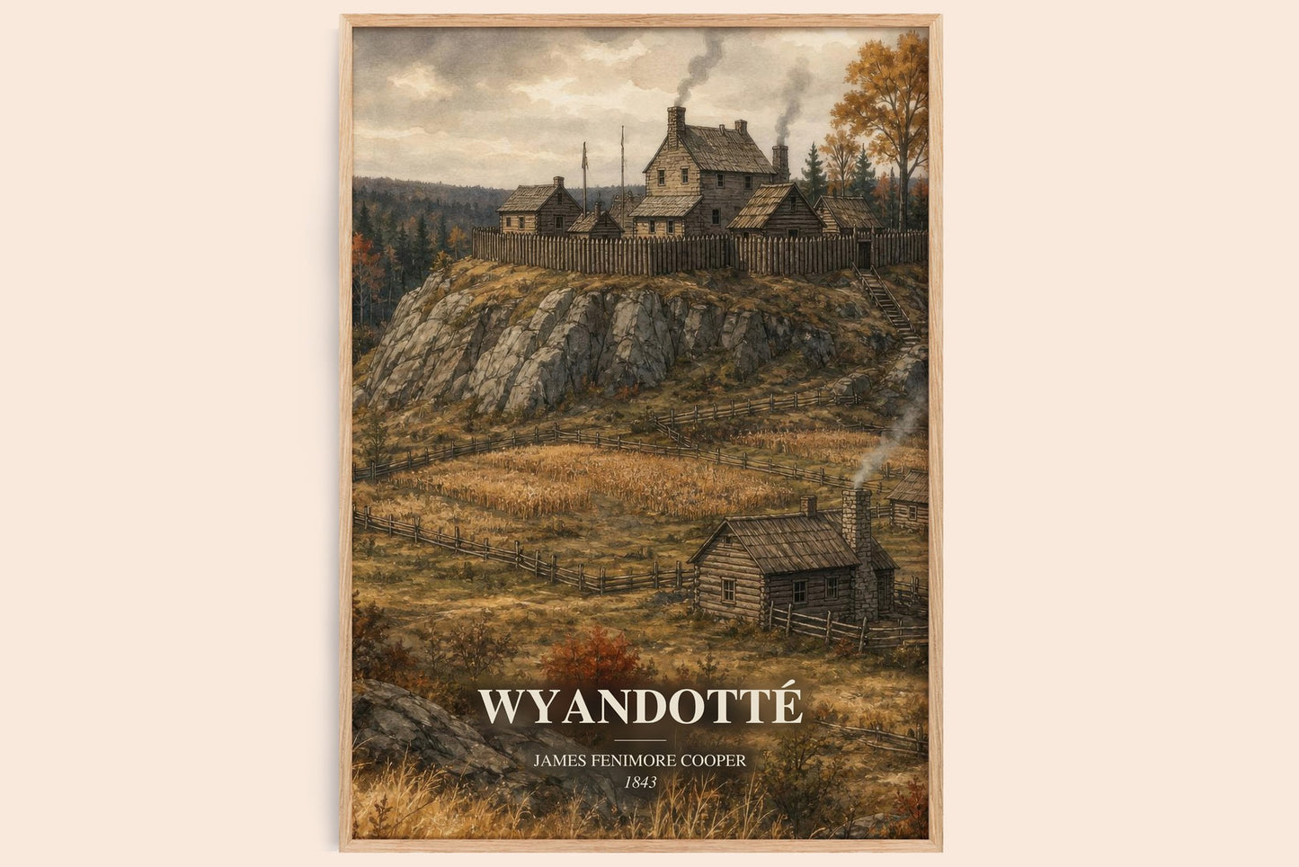 Wyandotté watercolour book poster by James Fenimore Cooper – framed literary art print