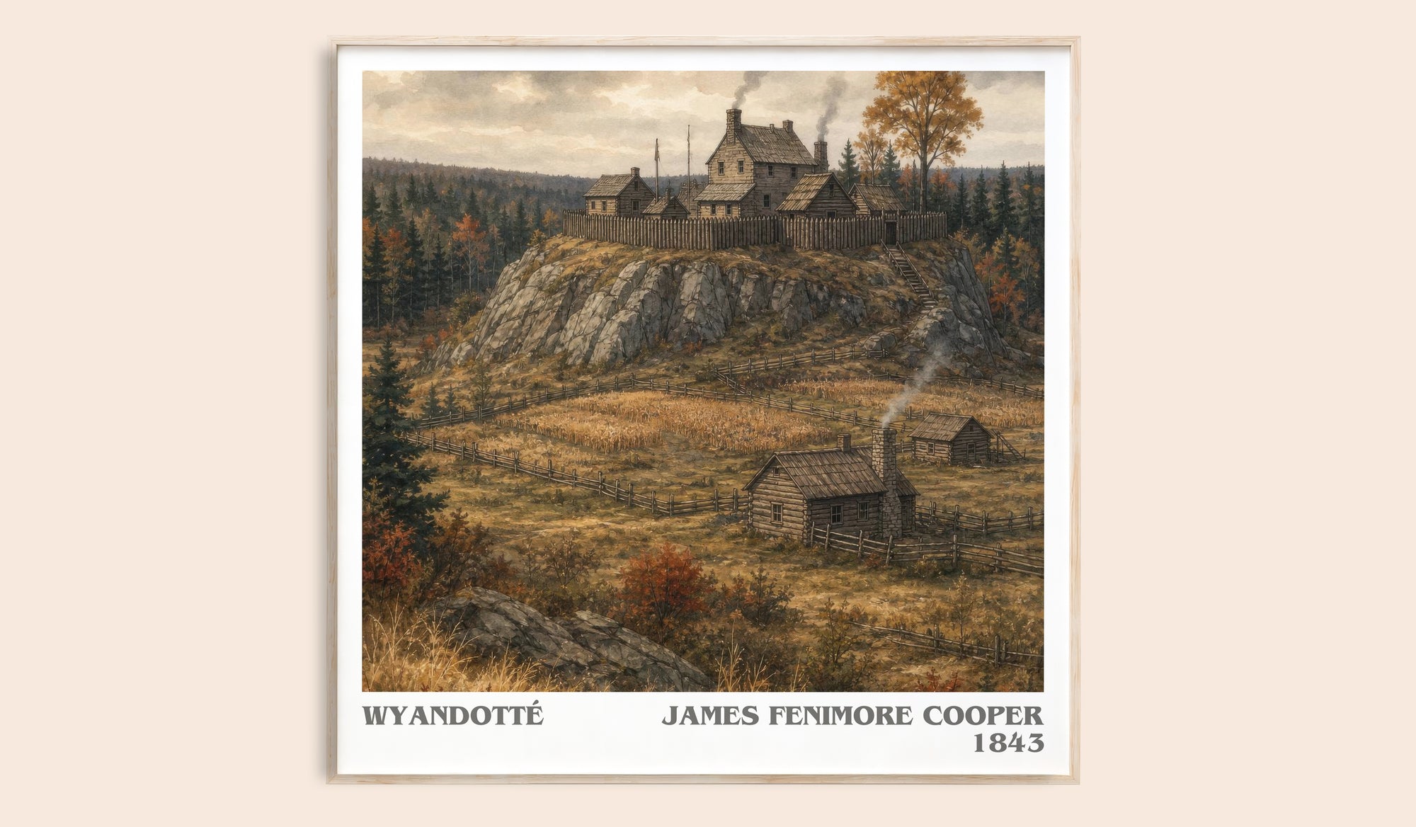 Wyandotté literary book poster by James Fenimore Cooper – framed literary art print