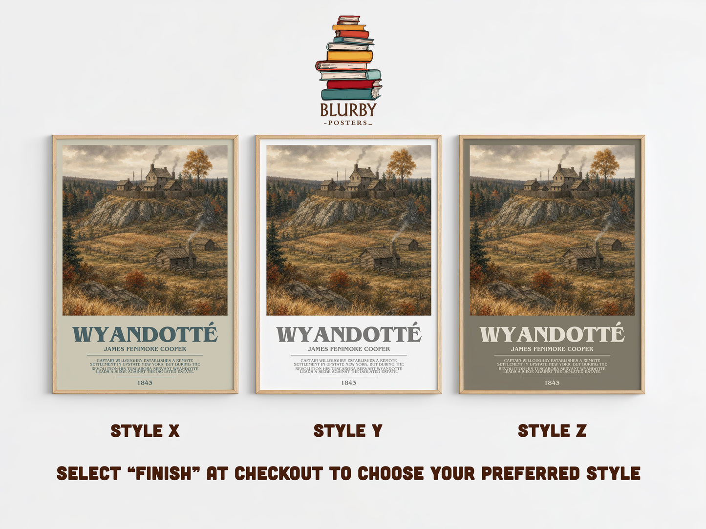 Wyandotté bookish print in frame leaning in hallway – historical fiction wall art