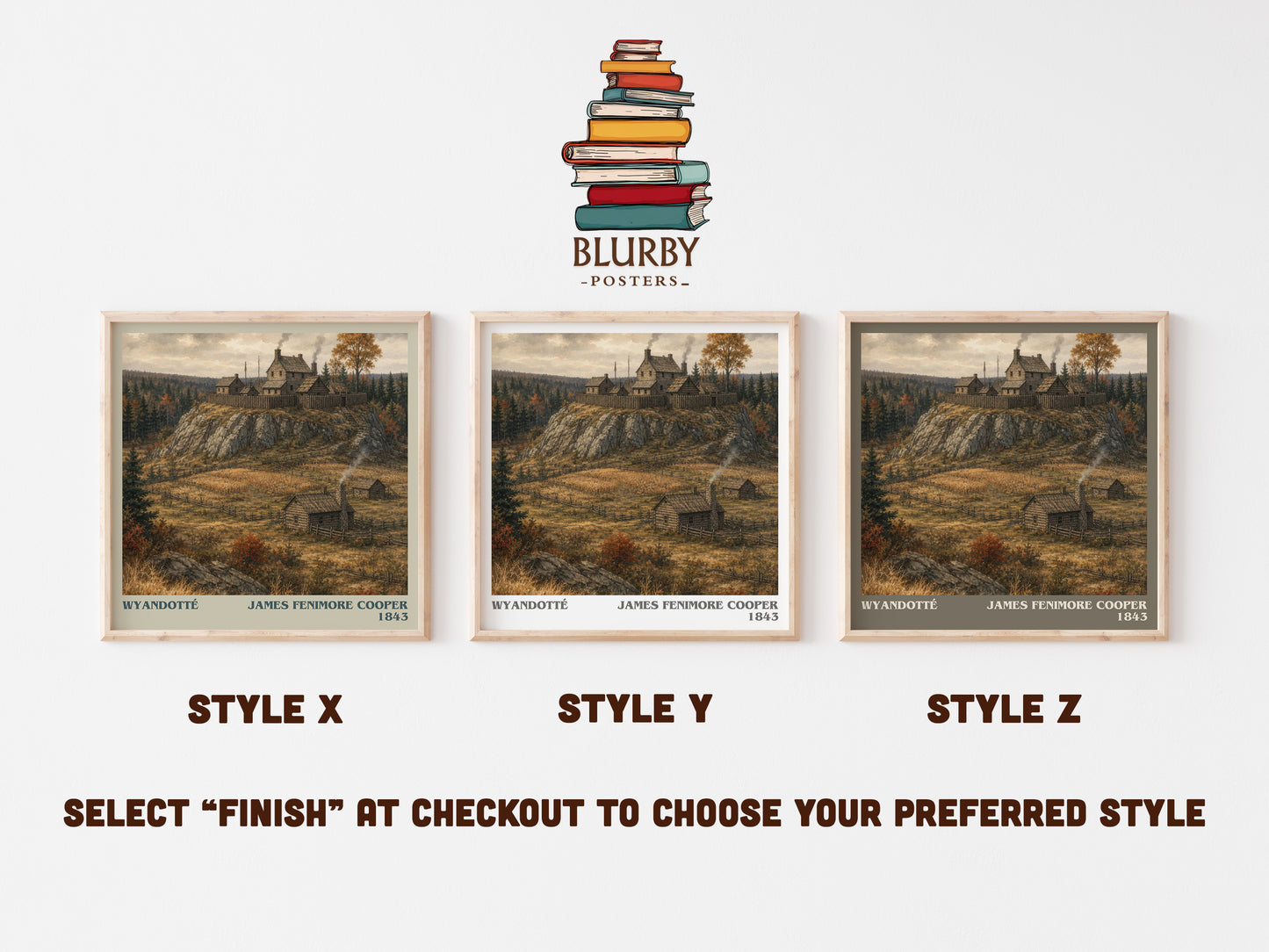 Wyandotté literary print in frame leaning in hallway – historical fiction wall art