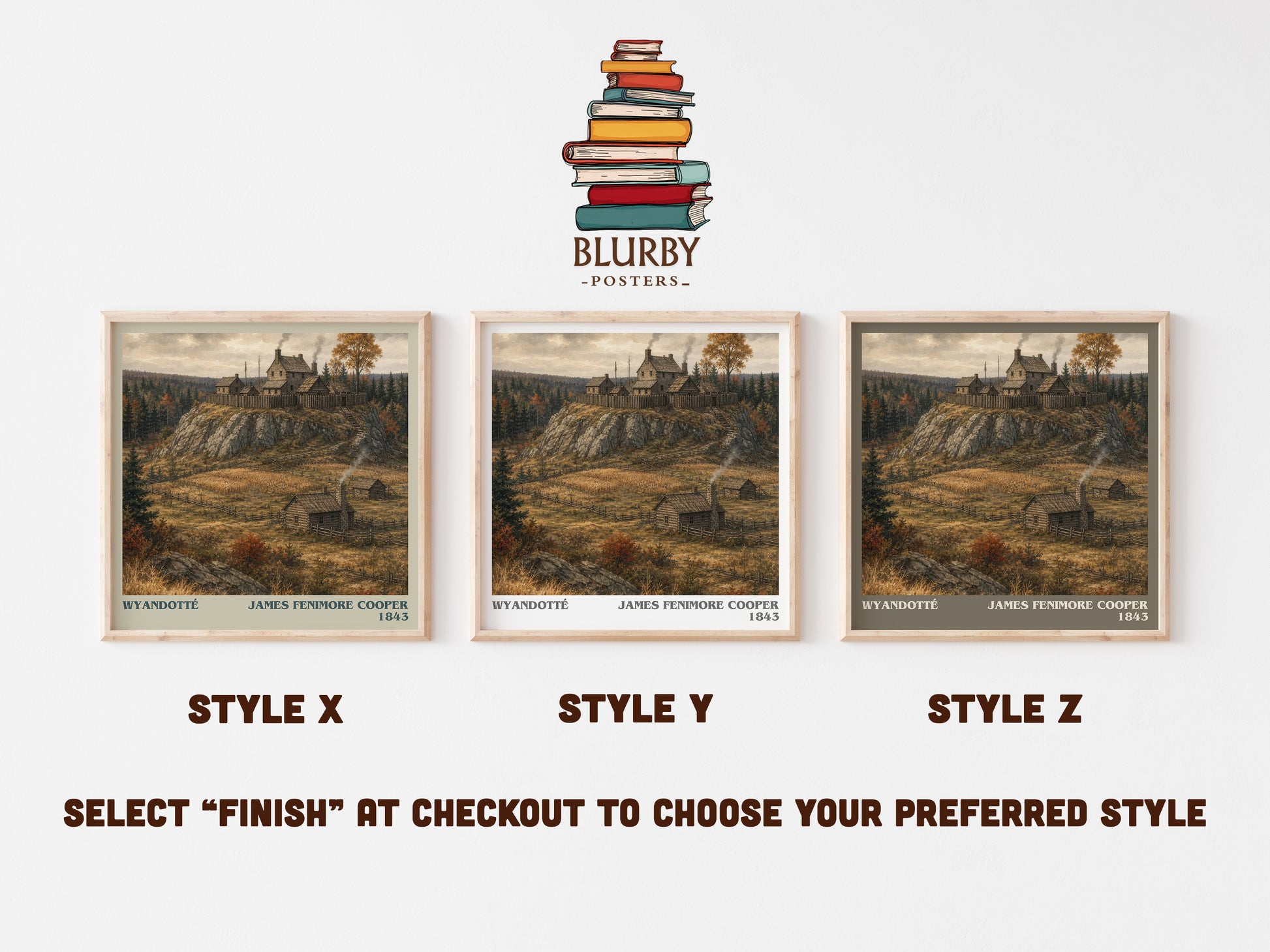 Wyandotté literary print in frame leaning in hallway – historical fiction wall art