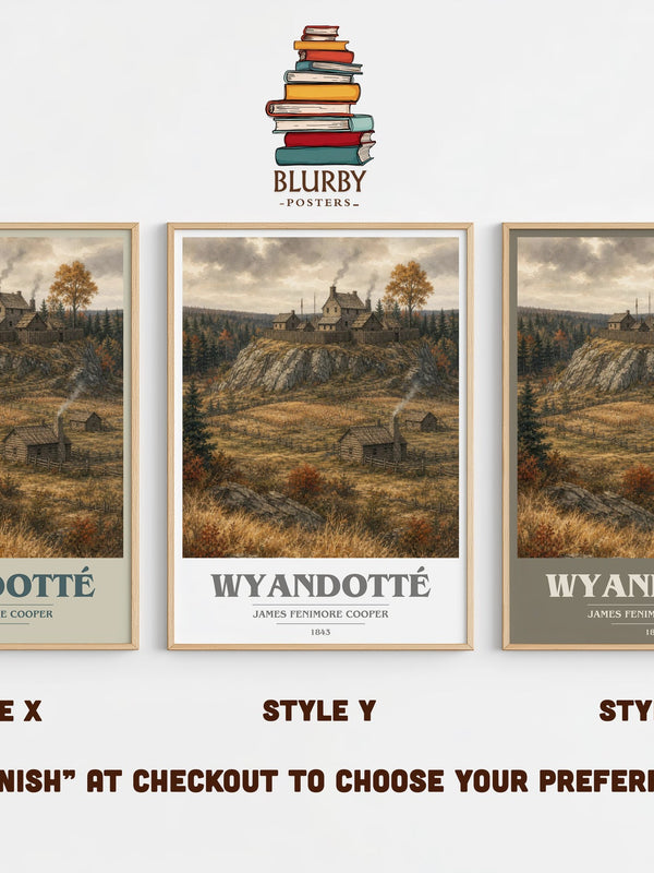 Wyandotté book cover print in frame leaning in hallway – historical fiction wall art