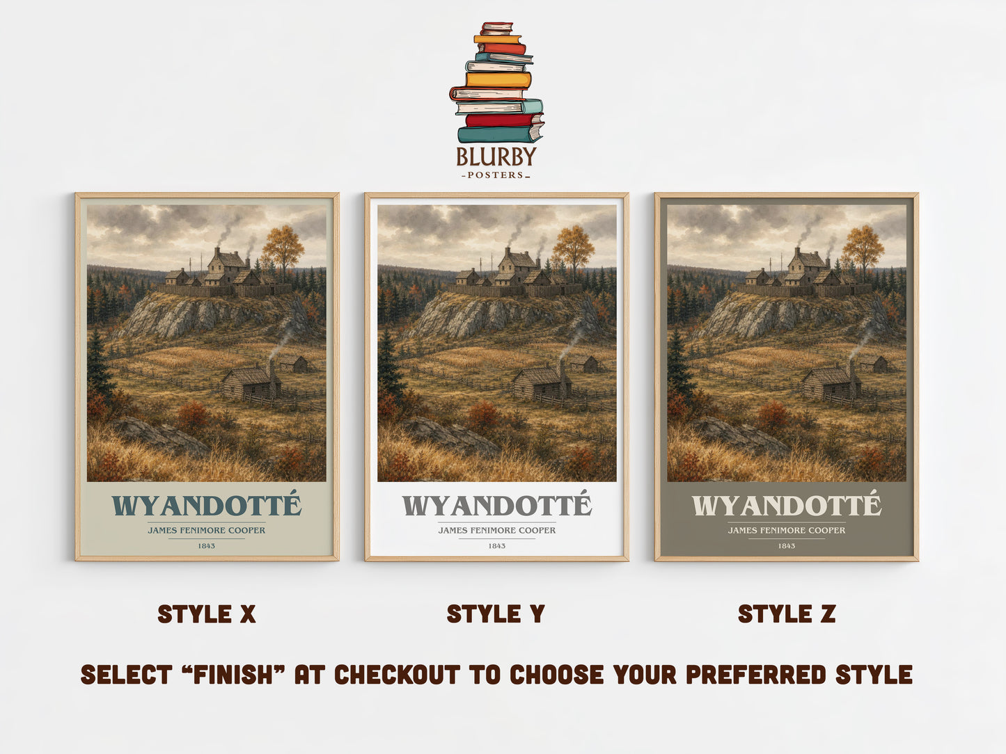 Wyandotté book cover print in frame leaning in hallway – historical fiction wall art