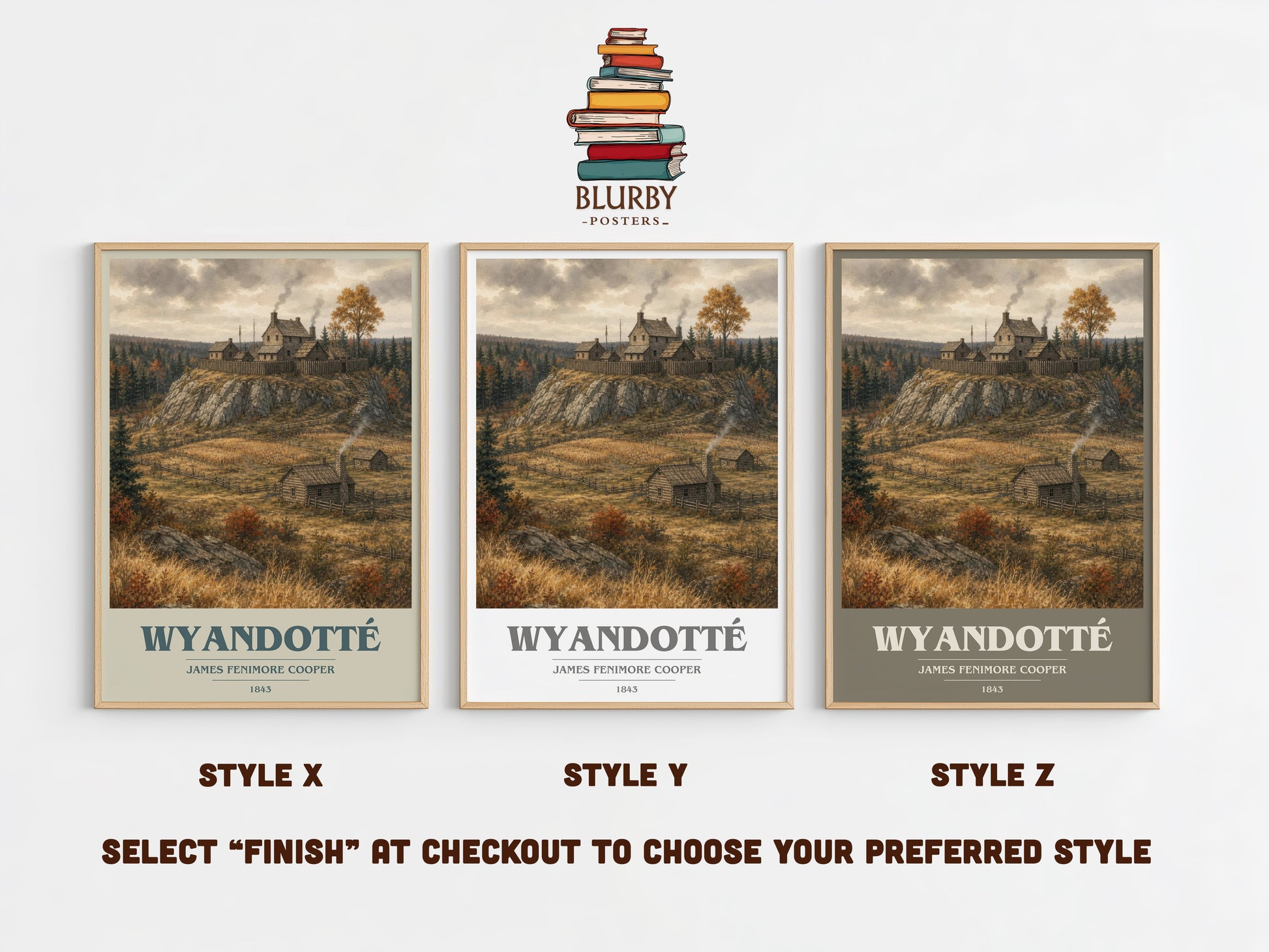 Wyandotté book cover print in frame leaning in hallway – historical fiction wall art