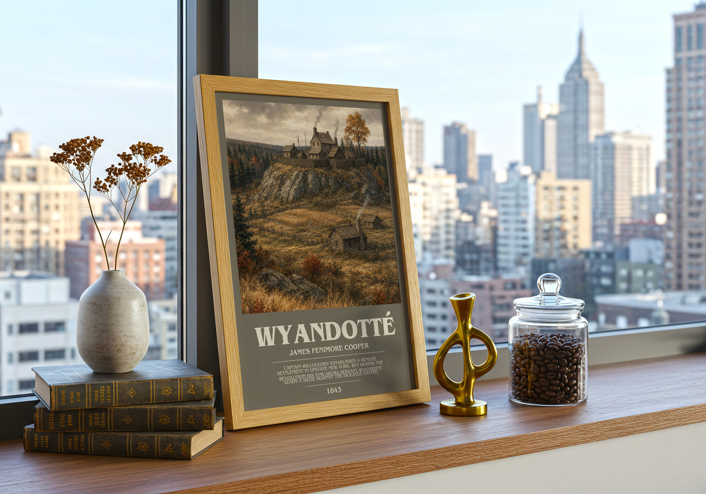 Wyandotté bookish print framed by window – literary home decor