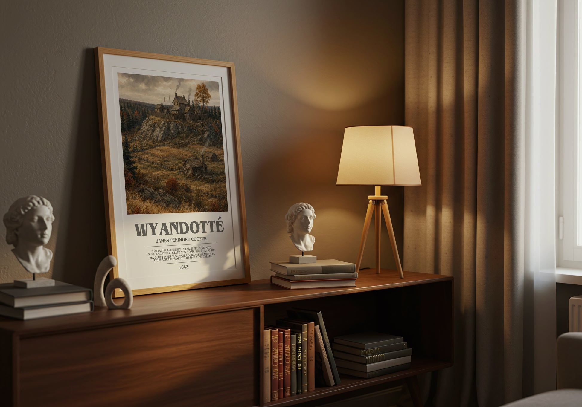 Wyandotté bookish book poster framed on wall – historical fiction wall art