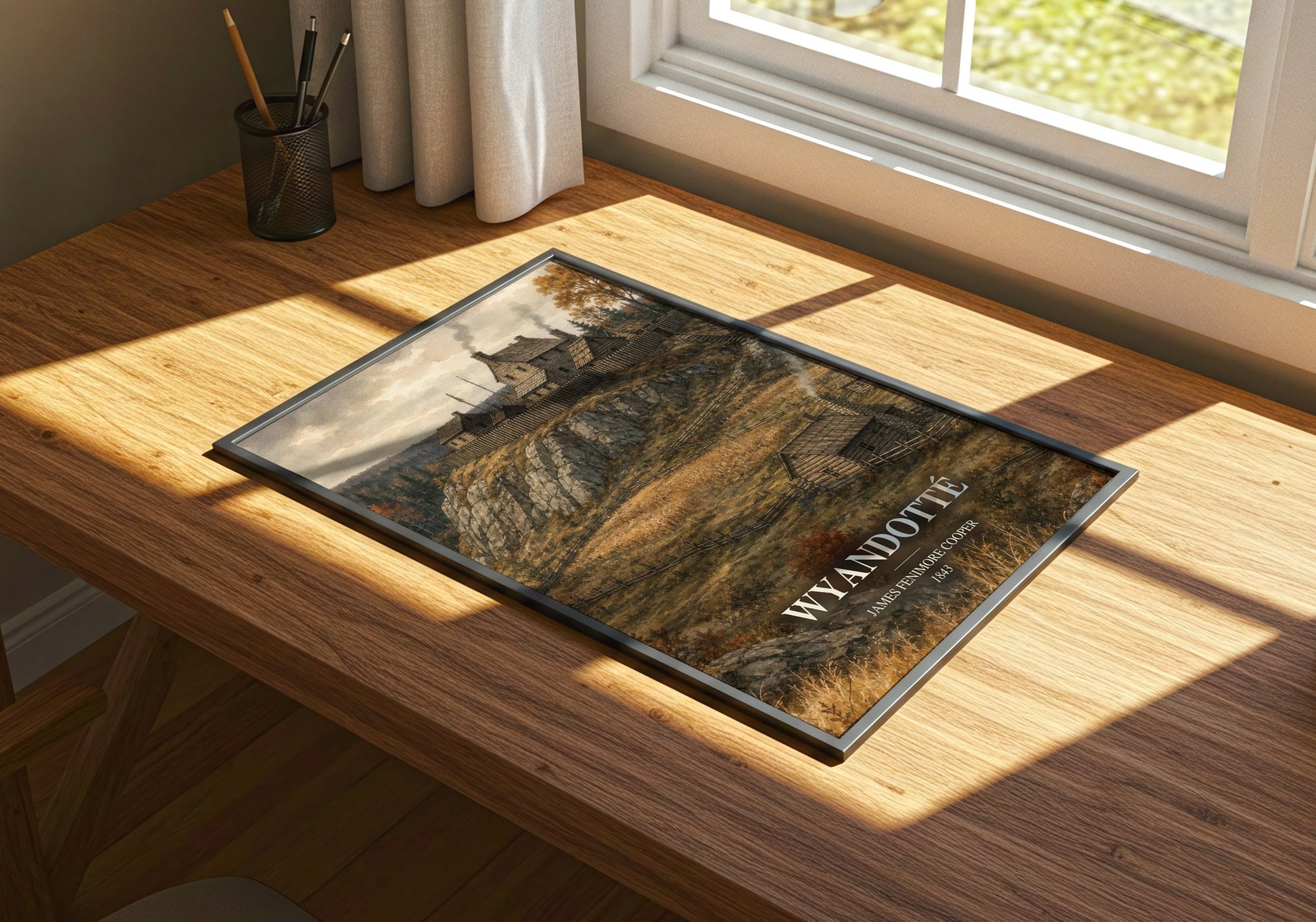 Wyandotté watercolour book poster framed on wall – historical fiction wall art
