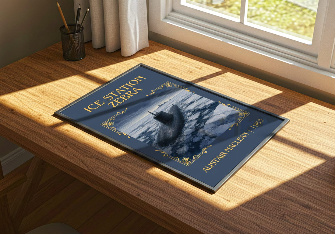 Ice Station Zebra Classic Book Art Print by Alistair MacLean – print on a sunlit desk