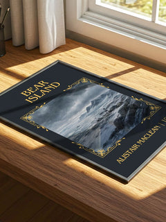 Bear Island Classic Book Art Print by Alistair MacLean – print on a sunlit desk