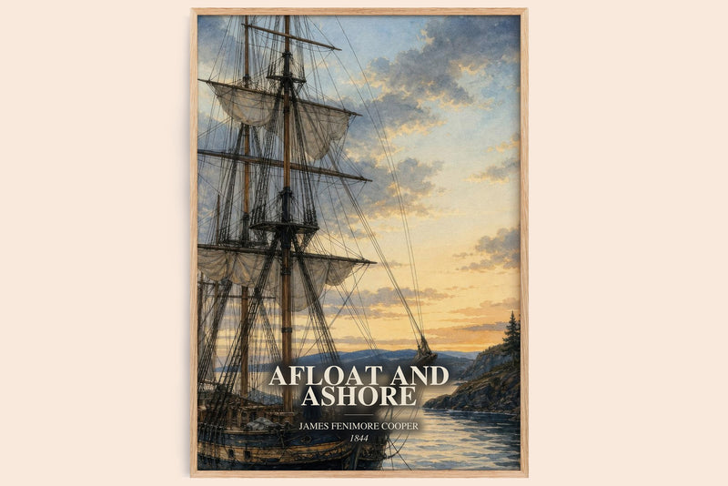 Afloat And Ashore watercolour book poster by James Fenimore Cooper – framed literary art print