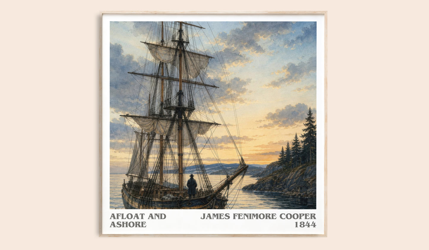 Afloat And Ashore literary book poster by James Fenimore Cooper – framed literary art print