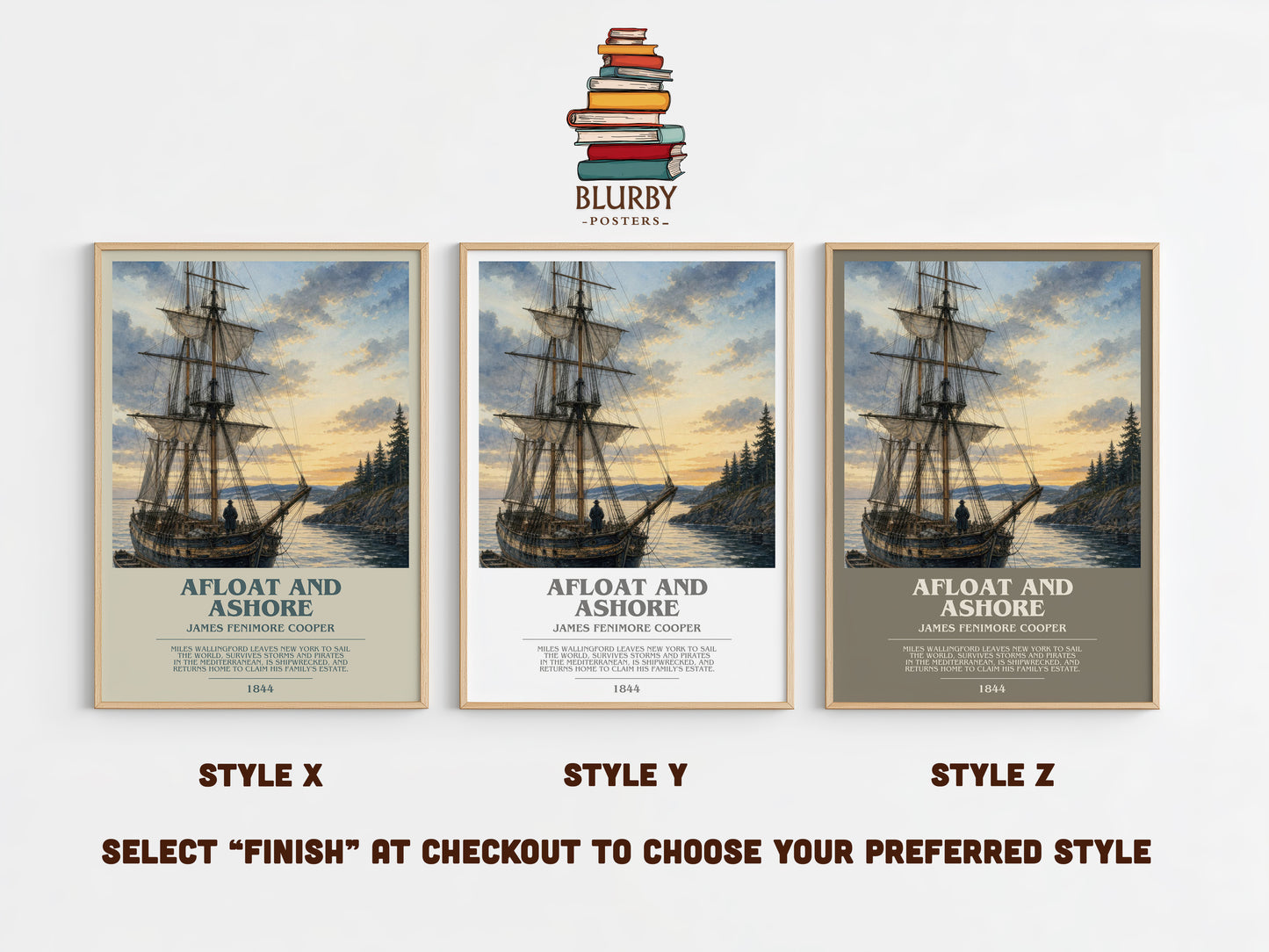 Afloat And Ashore bookish print in frame leaning in hallway – adventure wall art