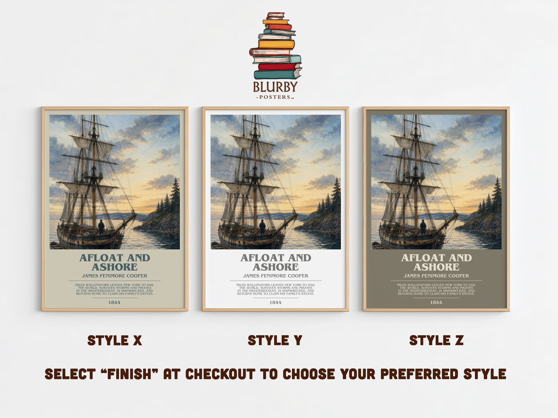 Afloat And Ashore bookish print in frame leaning in hallway – adventure wall art