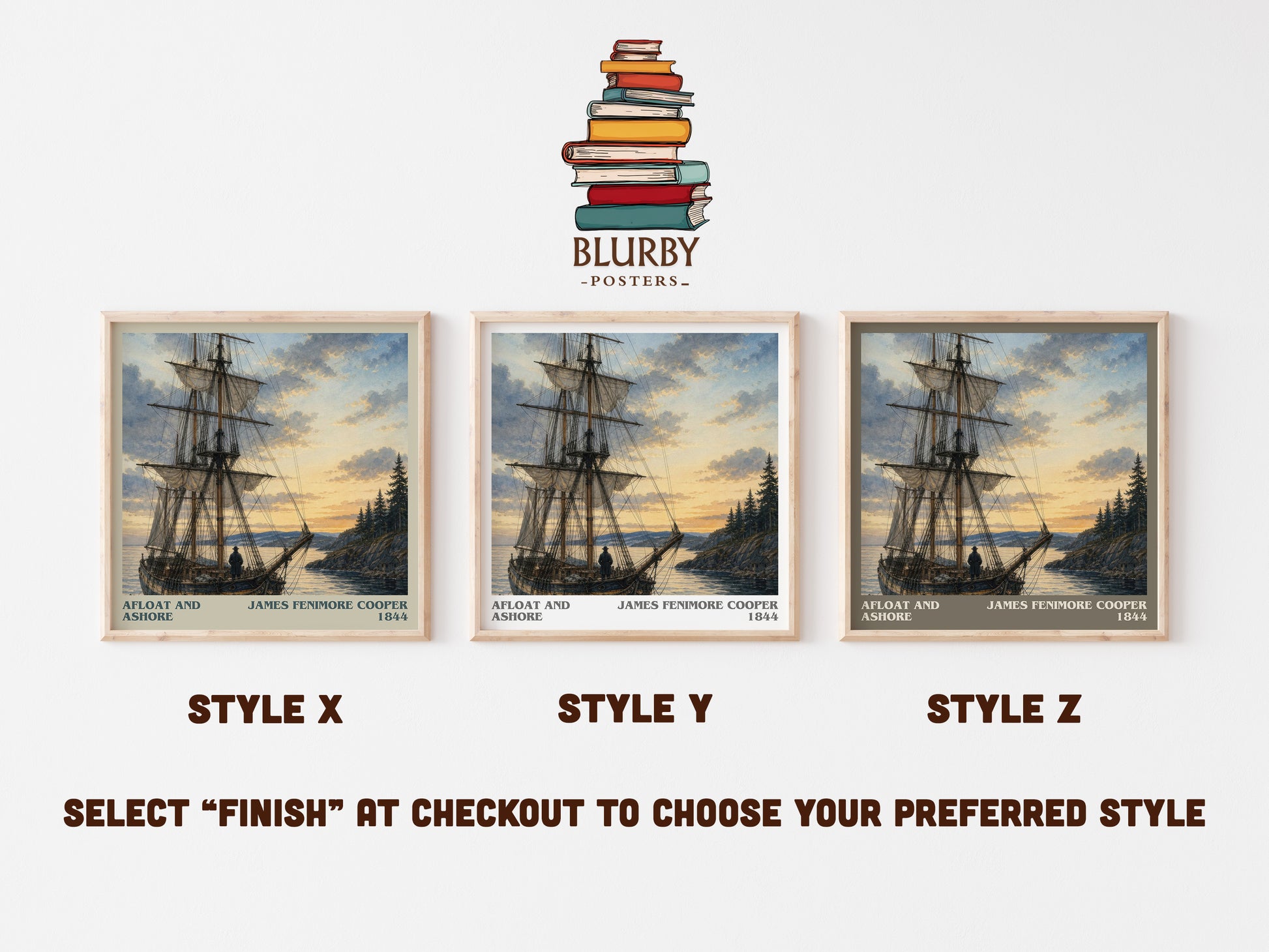 Afloat And Ashore literary print in frame leaning in hallway – adventure wall art