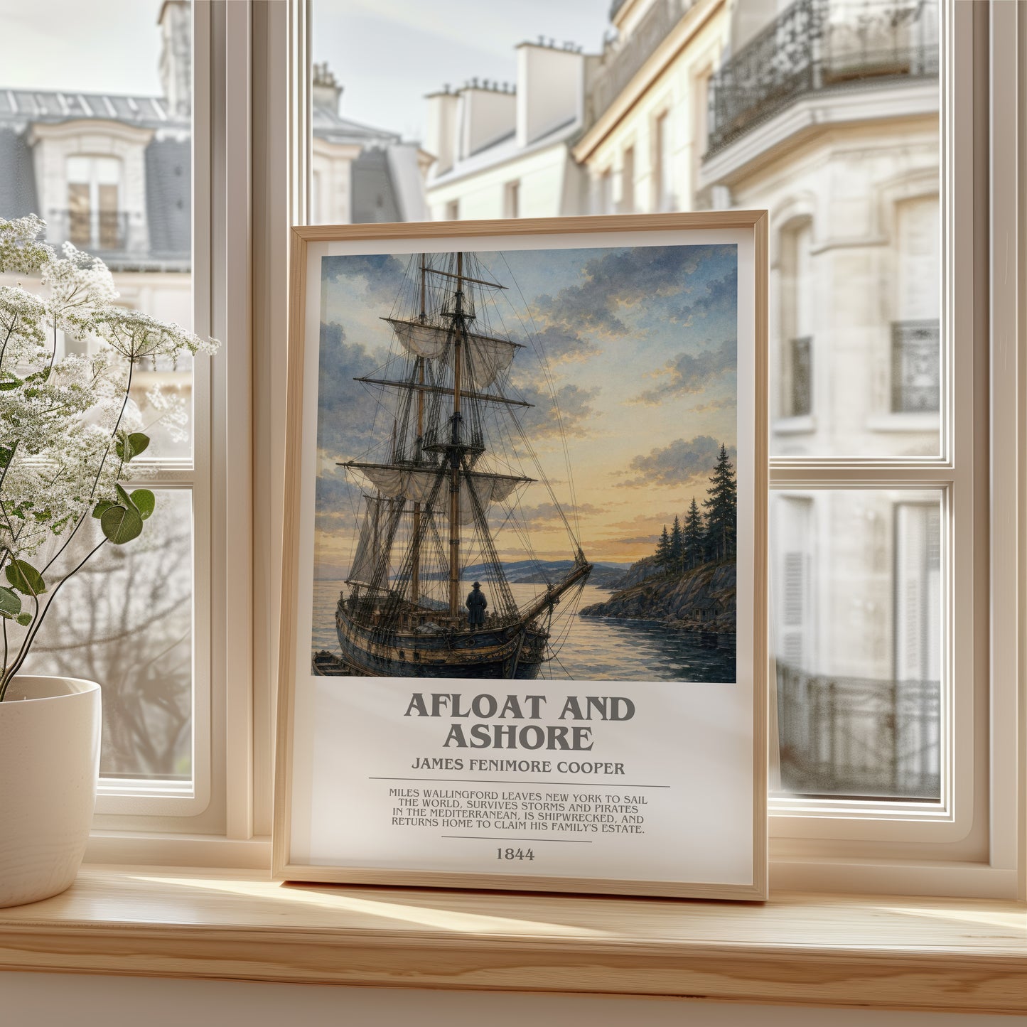 Afloat And Ashore bookish poster colour and style options – James Fenimore Cooper book art