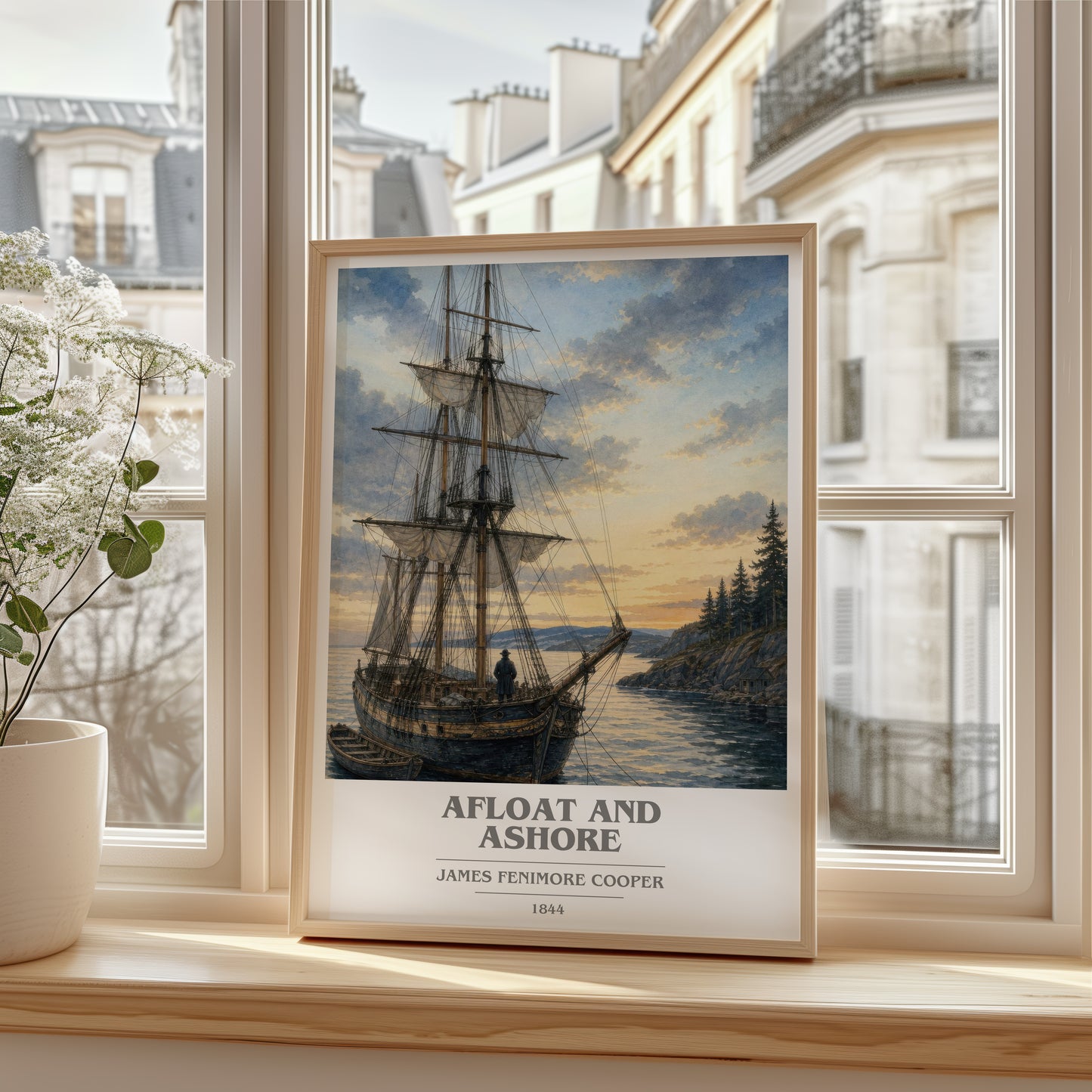 Afloat And Ashore book cover poster colour and style options – James Fenimore Cooper book art