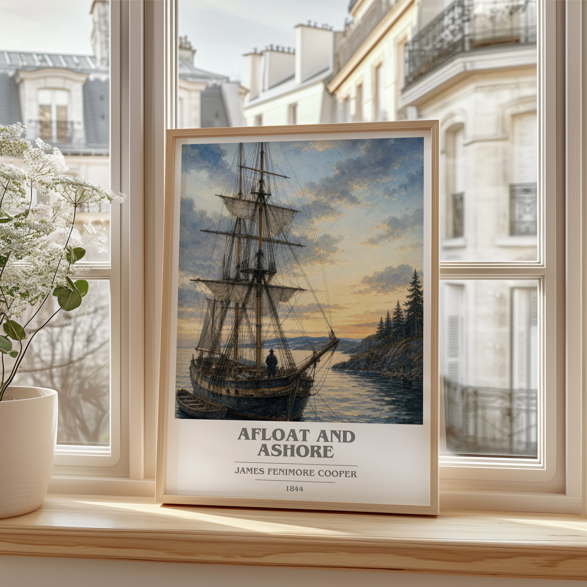 Afloat And Ashore book cover poster colour and style options – James Fenimore Cooper book art
