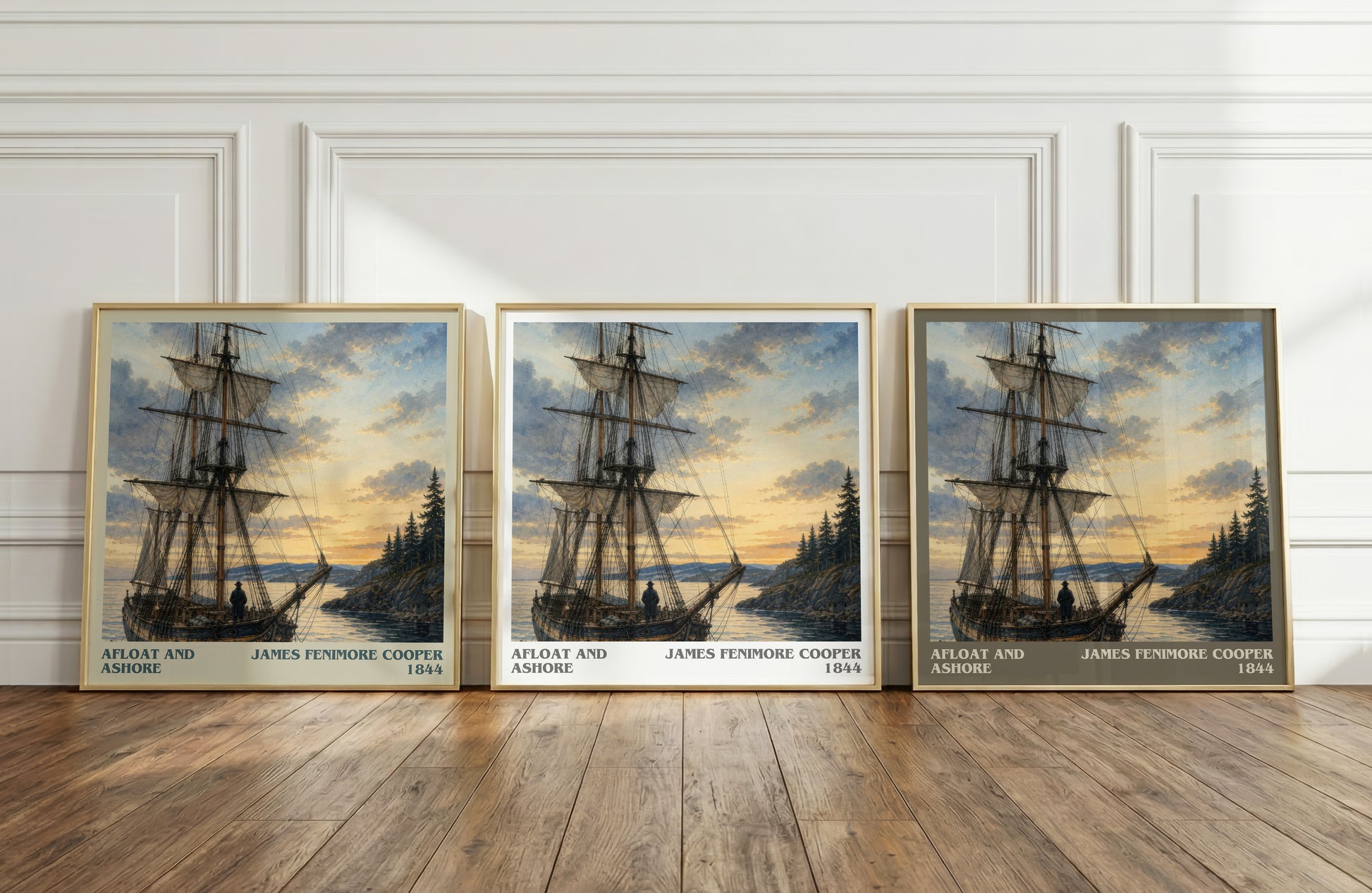 Afloat And Ashore literary art print colour and style options – James Fenimore Cooper book art