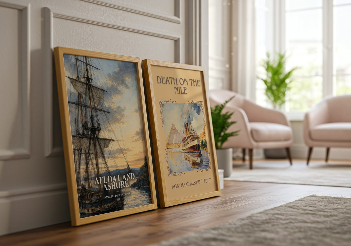 Afloat And Ashore watercolour print framed by window – literary home decor