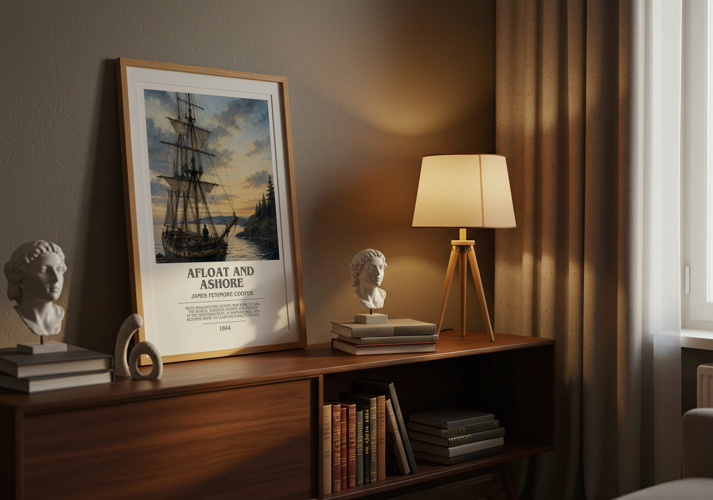 Afloat And Ashore bookish book poster framed on wall – adventure wall art