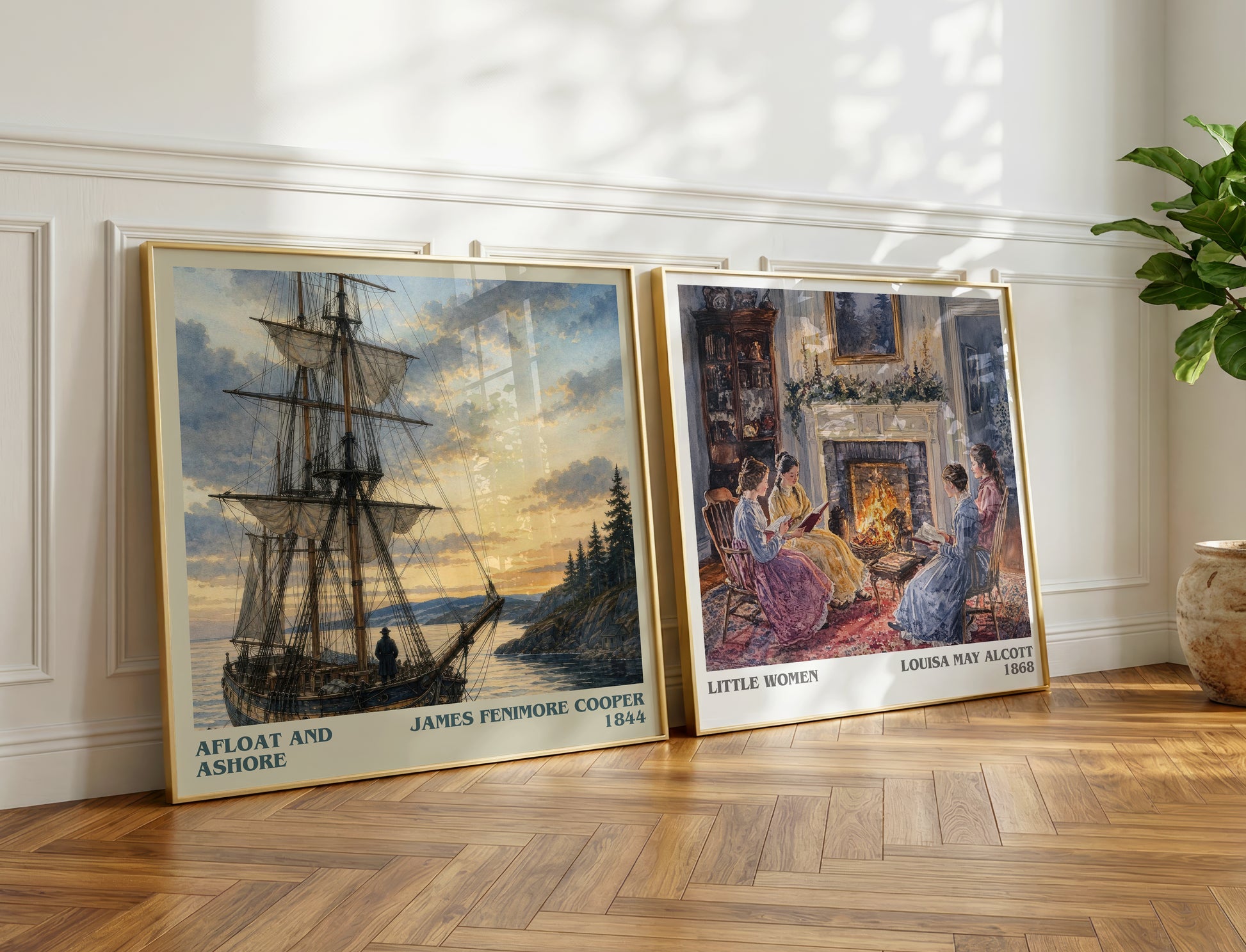Afloat And Ashore literary print on bookshelf – James Fenimore Cooper fan gift