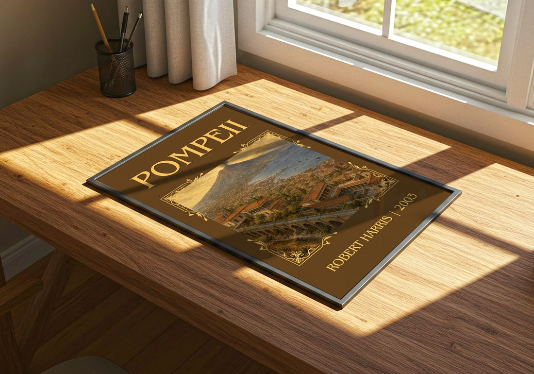 Pompeii Classic Book Art Print by Robert Harris – print on a sunlit desk