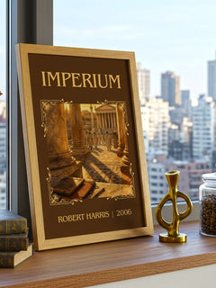 Imperium Classic Book Art Print by Robert Harris – framed print on a city-view windowsill