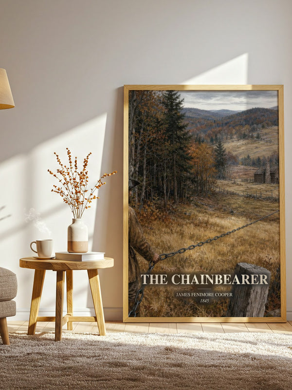 The Chainbearer watercolour print in frame leaning in hallway – historical fiction wall art