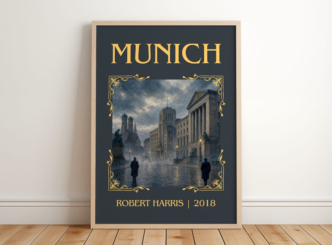 Munich Classic Book Art Print by Robert Harris – framed print leaning on a wooden floor