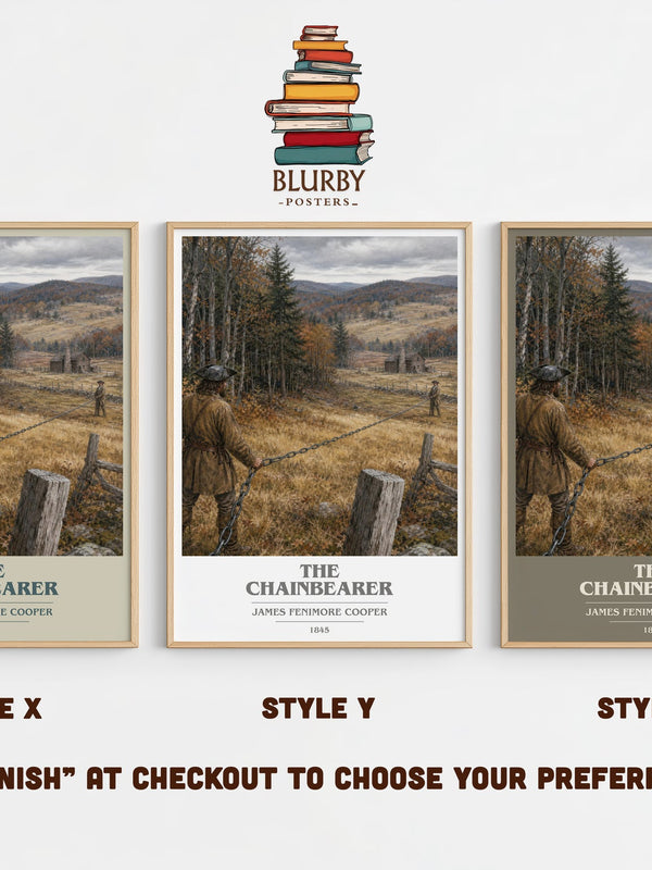 The Chainbearer book cover print in frame leaning in hallway – historical fiction wall art