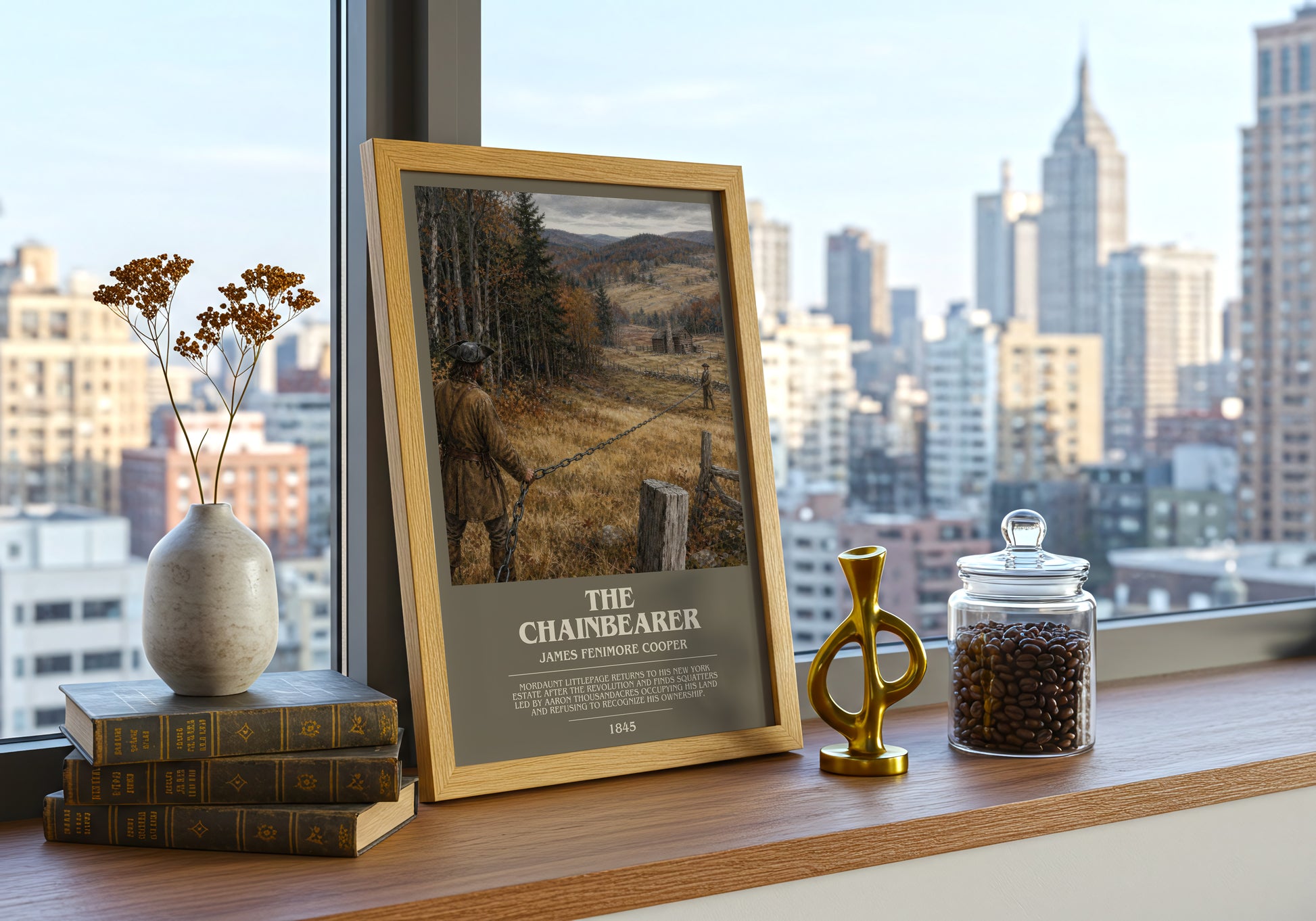 The Chainbearer bookish print framed by window – literary home decor