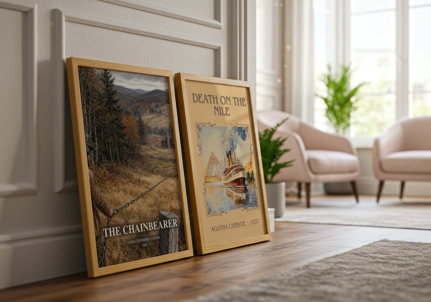 The Chainbearer watercolour print framed by window – literary home decor