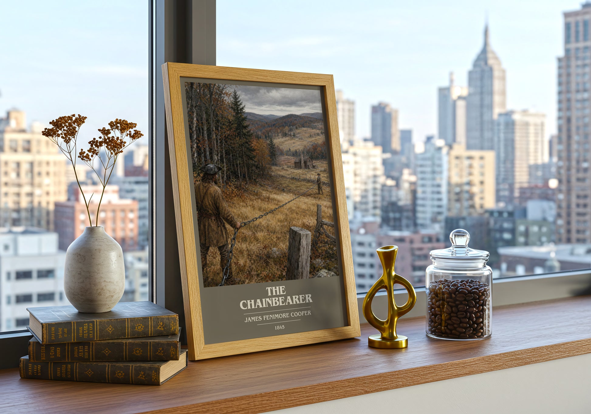 The Chainbearer book cover print framed by window – literary home decor