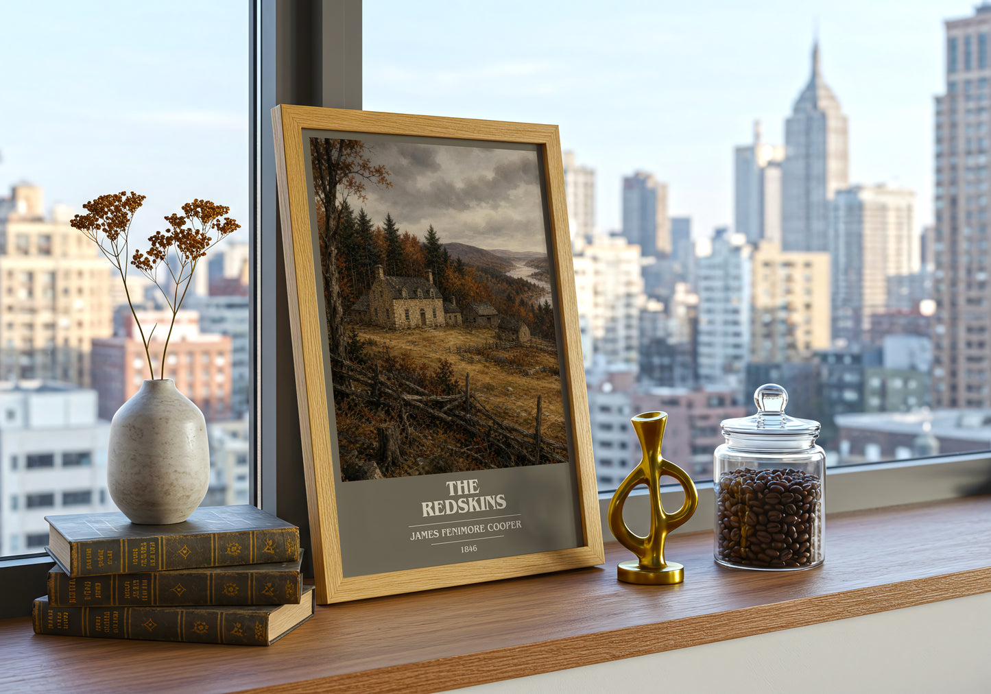 The Redskins book cover print framed by window – literary home decor