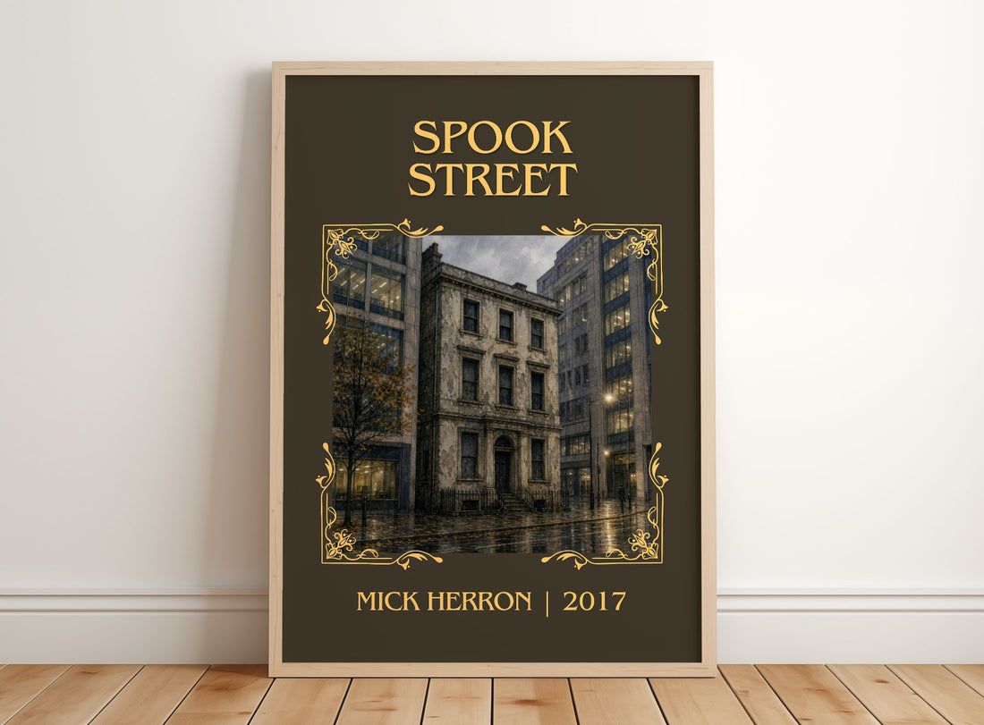 Spook Street Classic Book Art Print by Mick Herron – framed print leaning on a wooden floor