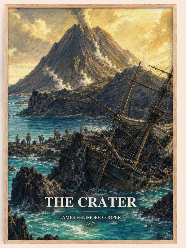 The Crater watercolour book poster by James Fenimore Cooper – framed literary art print