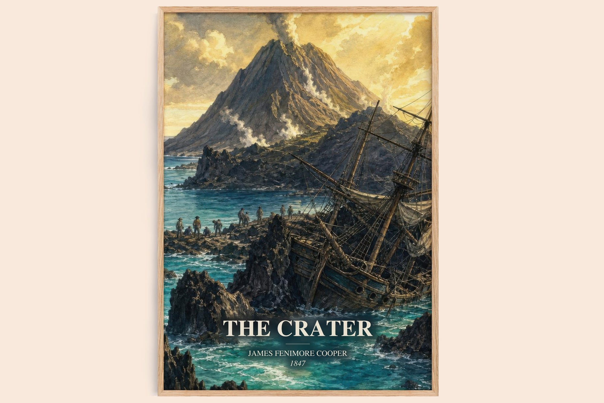 The Crater watercolour book poster by James Fenimore Cooper – framed literary art print