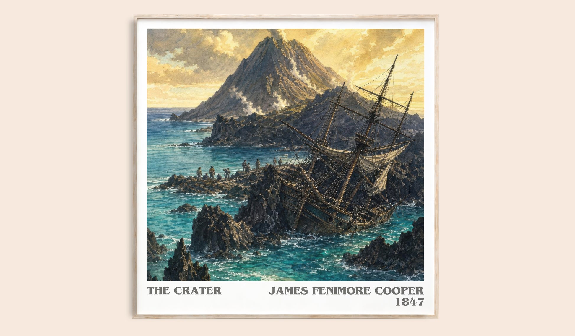The Crater literary book poster by James Fenimore Cooper – framed literary art print