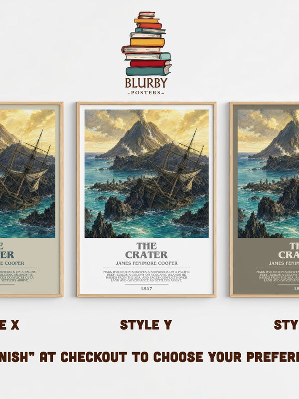 The Crater bookish print in frame leaning in hallway – adventure wall art