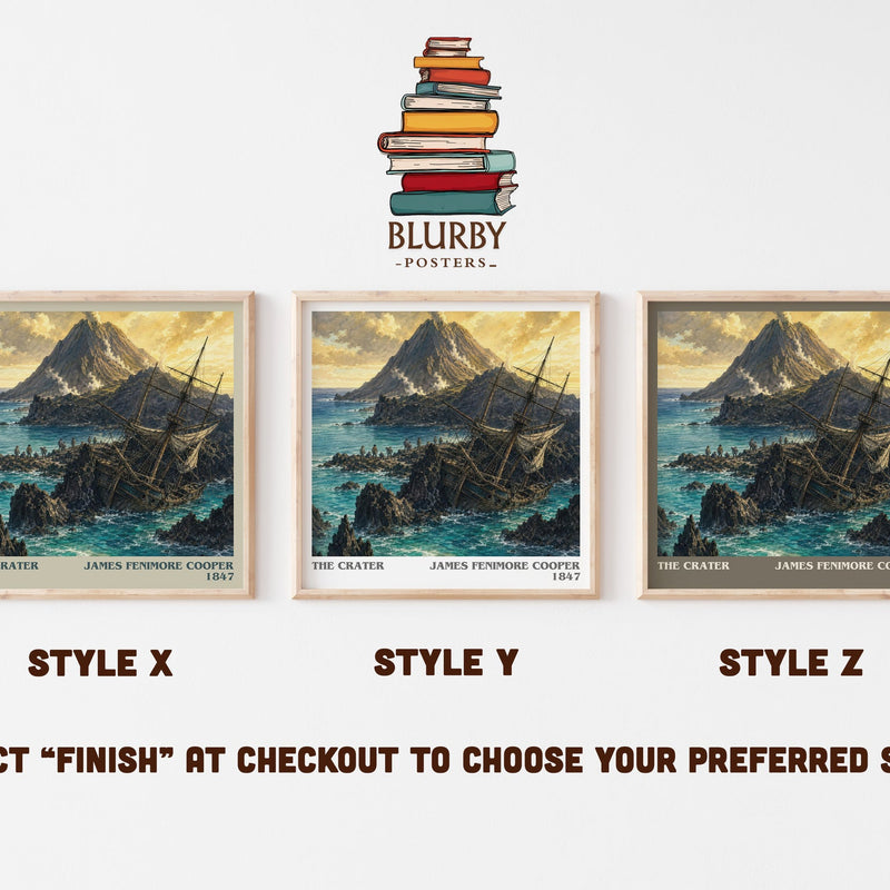 The Crater literary print in frame leaning in hallway – adventure wall art