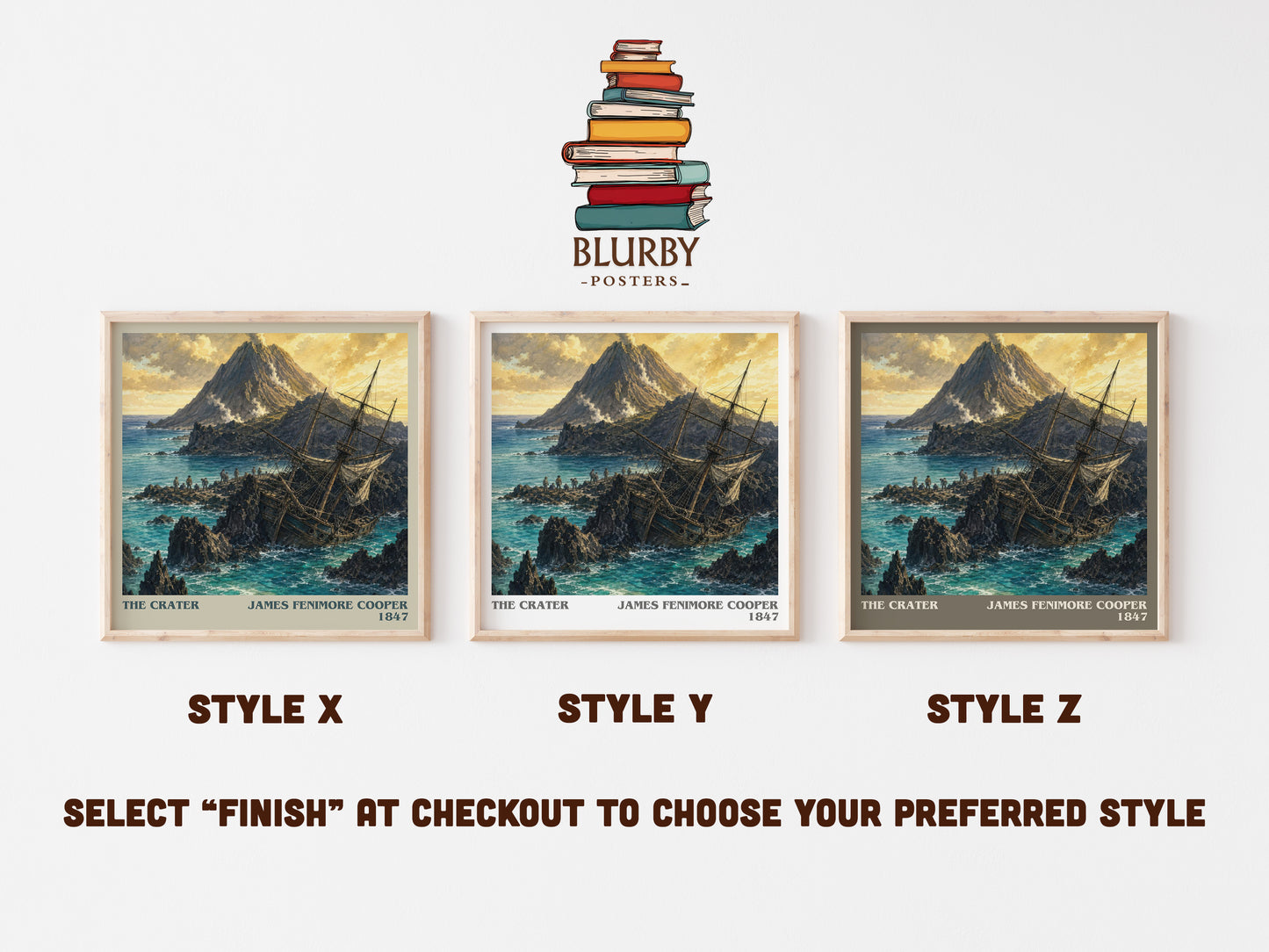 The Crater literary print in frame leaning in hallway – adventure wall art