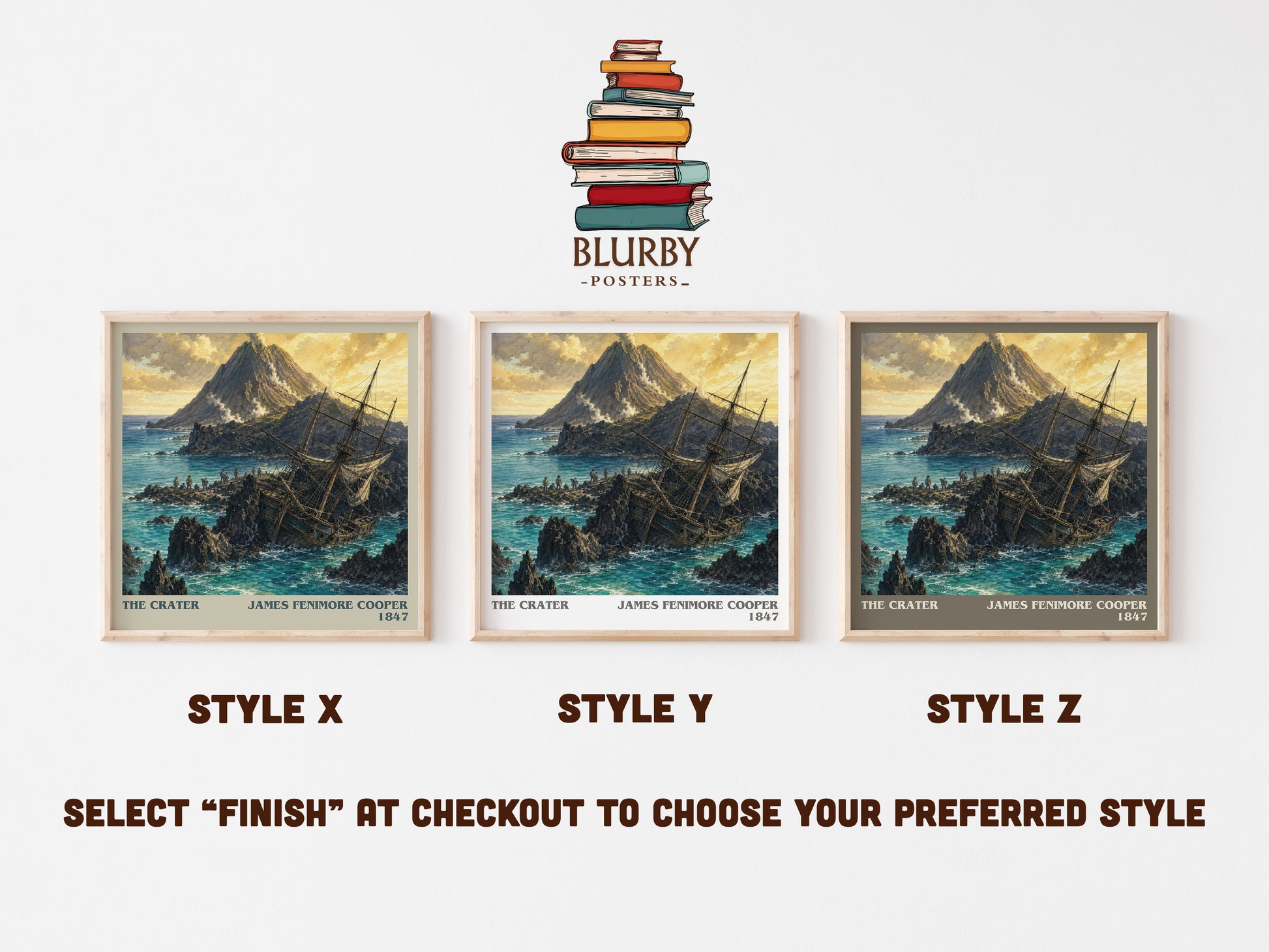 The Crater literary print in frame leaning in hallway – adventure wall art