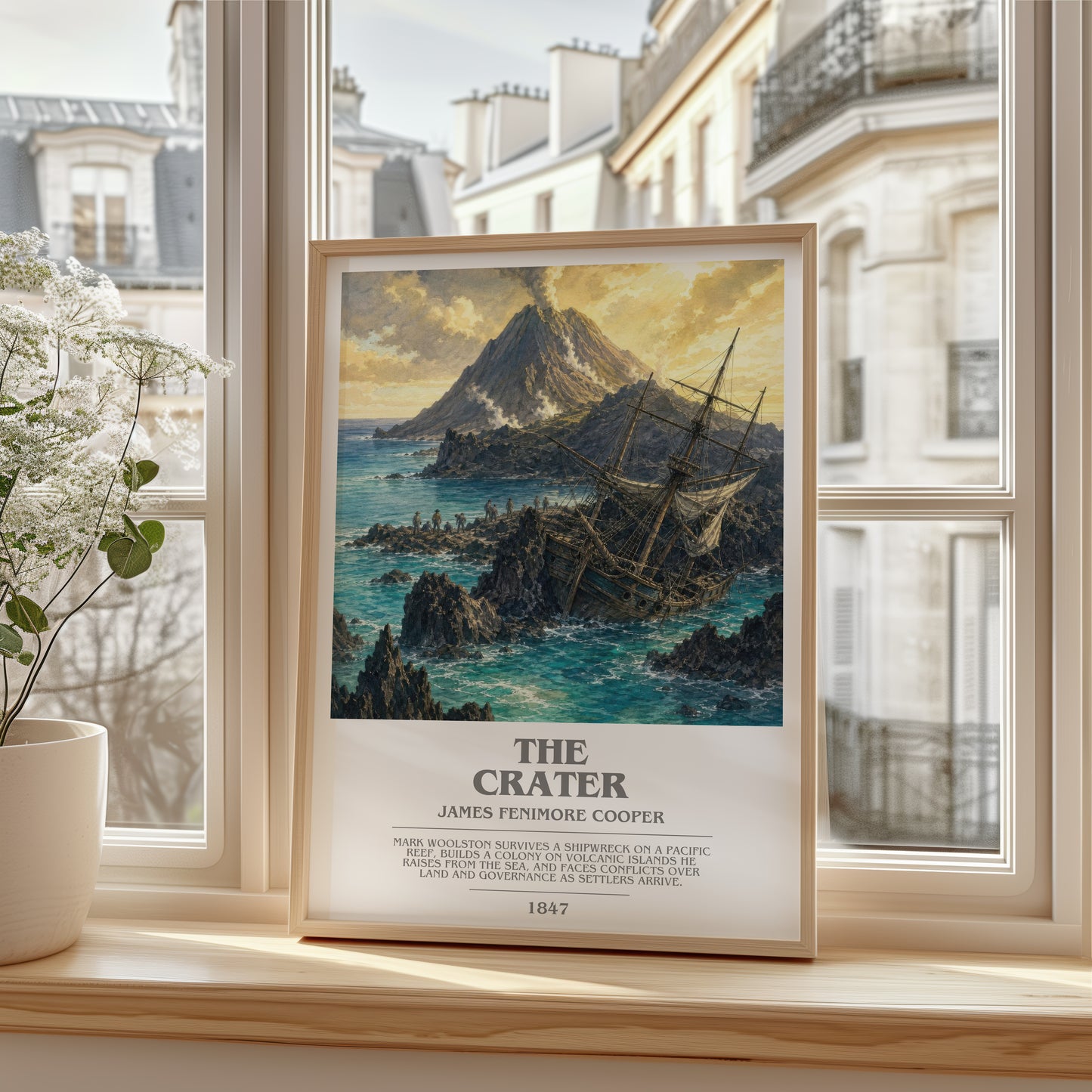 The Crater bookish poster colour and style options – James Fenimore Cooper book art