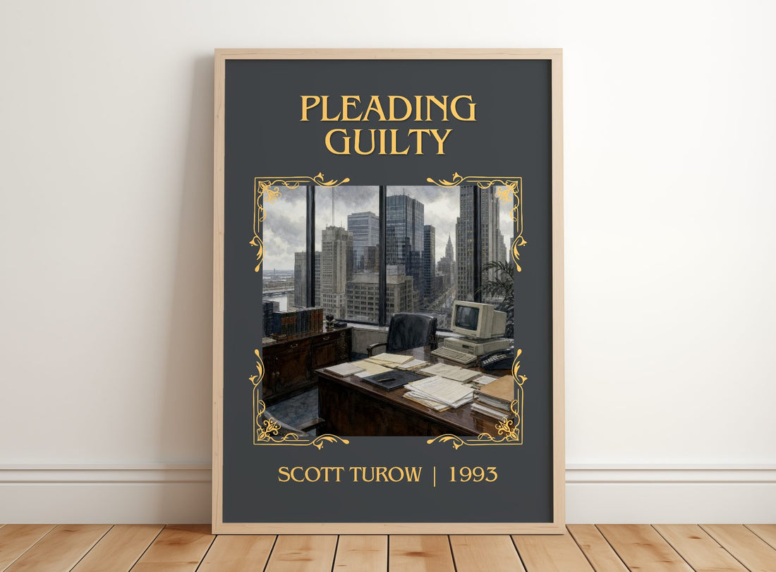 Pleading Guilty Classic Book Art Print by Scott Turow – framed print leaning on a wooden floor