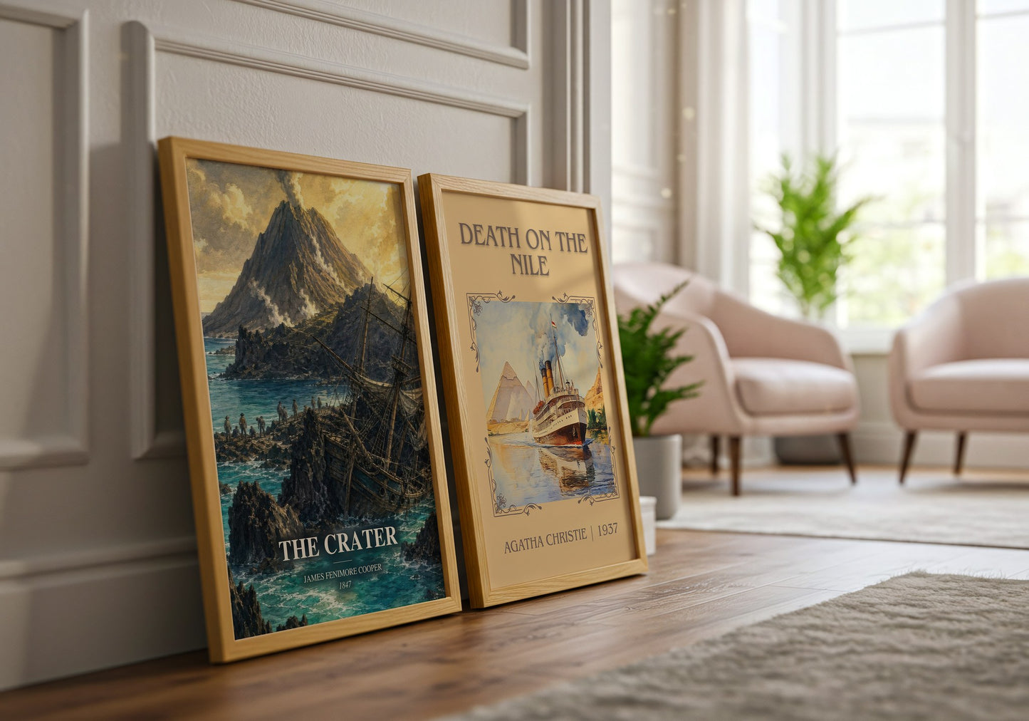 The Crater watercolour print framed by window – literary home decor