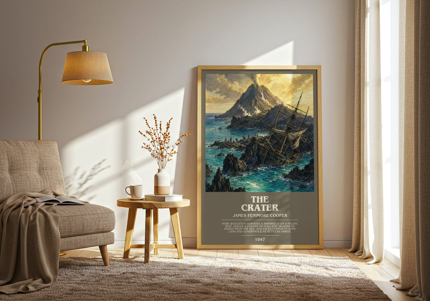 The Crater bookish print on bookshelf – James Fenimore Cooper fan gift